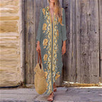 Cime style V-neck flower print holiday maxi dress