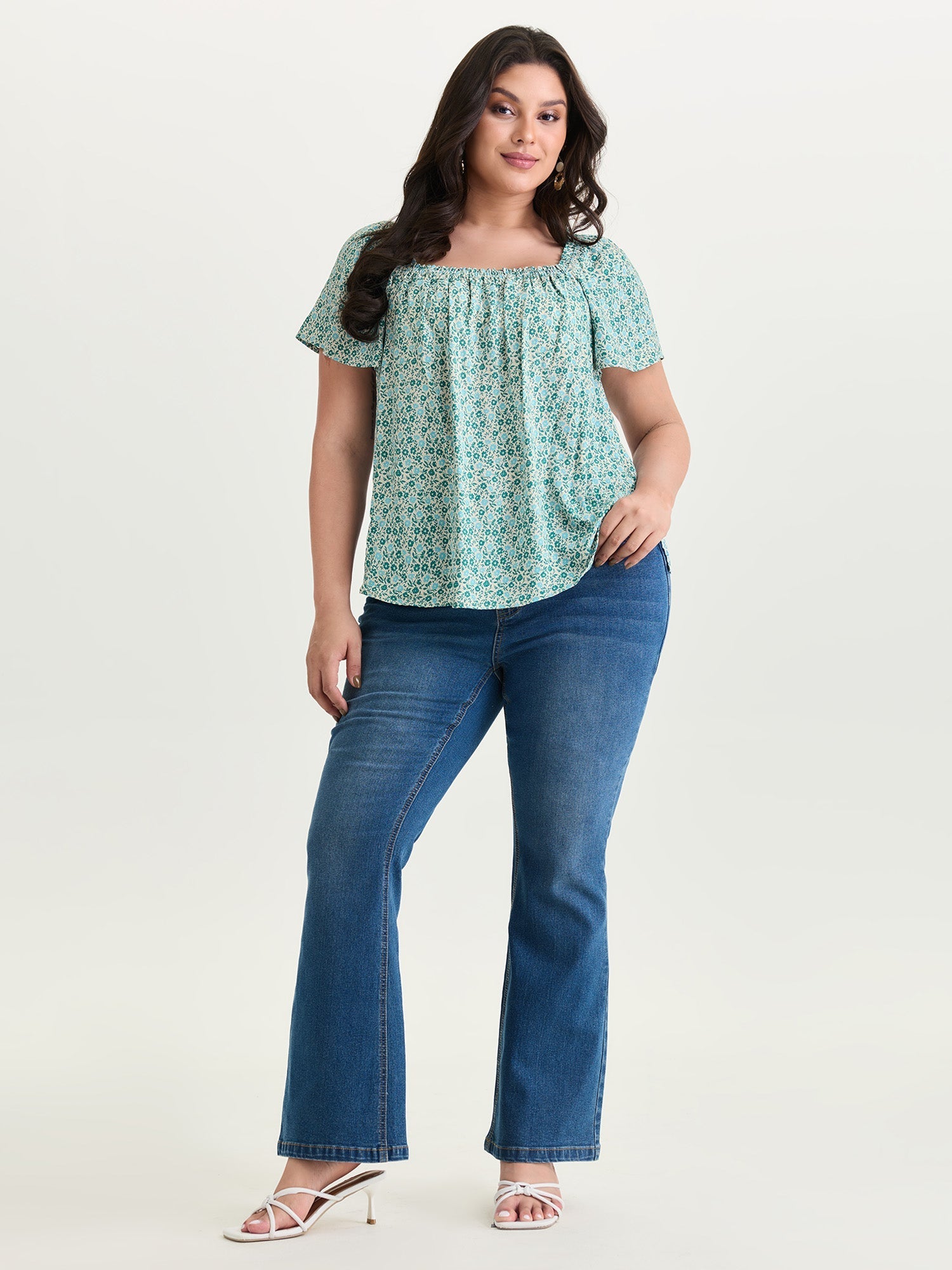 Floral Print Square Neckline Blouse