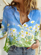 Floral Print Loose Casual Long Sleeve Blouse