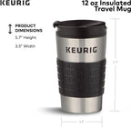 Keurig K-Mini Single Serve K-Cup Pod Coffee Maker, Poppy Red &amp; Travel Mug Fits K-Cup Pod Coffee Maker, 1 Count (Pack of 1), Stainless Steel