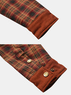 mens plaid patchwork 100 % cotton fleece lined thick lapel reversible jackets