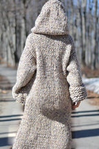 Chunky knit long hooded cardigan