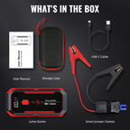 Car Jump Starter 2500A Peak Car Battery Jump Starter  Up To 2.11gal Gas And 1.85gal Diesel Engine 12V Portable Lithium Jump Starter LED Light/USB QC3.0
