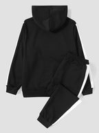 mens contrast side stripe patchwork hoodie casual two pieces outfits