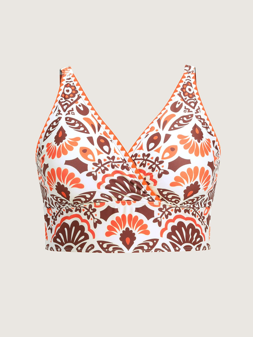 Geometric Embroidered Surplice Neckline Swim Top