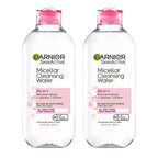 Garnier SkinActive Micellar Water for All Skin Types, Facial Cleanser &amp; Makeup Remover, 13.5 Fl Oz (400mL), 2 Count (Packaging May Vary)