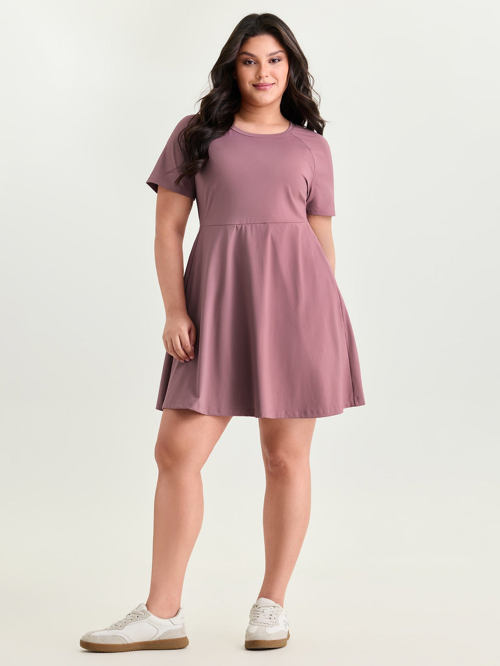 Raglan Sleeve Plain Round Neck Mini Dress