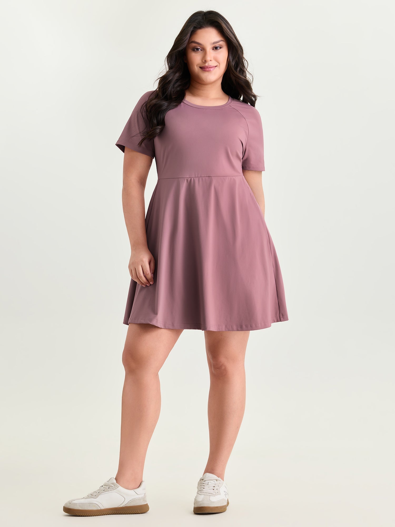Raglan Sleeve Plain Round Neck Mini Dress