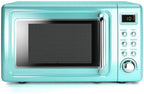 Retro Countertop Microwave Oven, 0.7Cu.ft, 700-Watt, Cold Rolled Steel Plate, 5 Micro Power, Delayed Start Function, with Glass Turntable & Viewing Window, LED Display, Child Lock (Green)