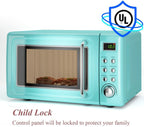 Retro Countertop Microwave Oven, 0.7Cu.ft, 700-Watt, Cold Rolled Steel Plate, 5 Micro Power, Delayed Start Function, with Glass Turntable & Viewing Window, LED Display, Child Lock (Green)