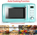Retro Countertop Microwave Oven, 0.7Cu.ft, 700-Watt, Cold Rolled Steel Plate, 5 Micro Power, Delayed Start Function, with Glass Turntable & Viewing Window, LED Display, Child Lock (Green)