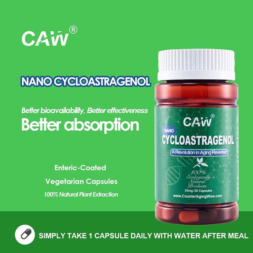 CAW Telomerase Activation Supplement | Anti-Aging Supplement | Nano Cycloastragenol 25mg 30capsules 3bottles