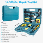 Vetoos Car Roadside Emergency Kit with Jumper Cables, Auto Vehicle Safety Road Side Assistance Kits, Winter Car Kit Essentials for Women and Men, with Car Repair Tool Set, Folding Survival Shovel