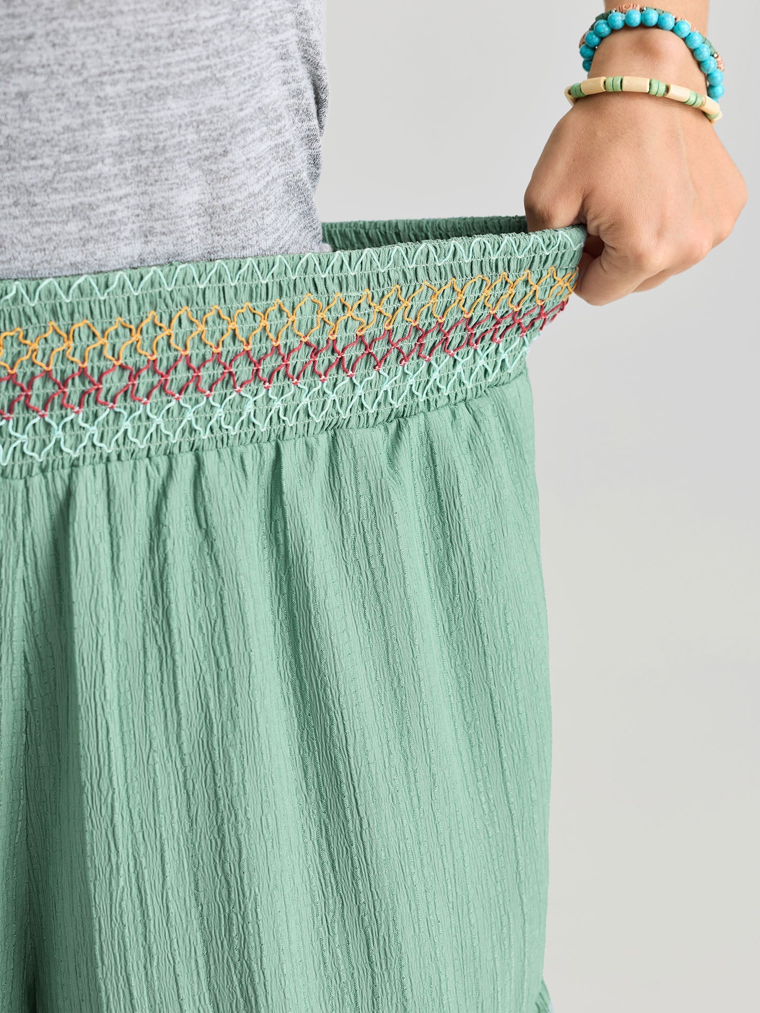 Tiered Shirred Waist Flare Pants