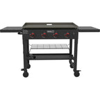 Propane Gas BBQ Grill Griddle Top 4 Burner Side Tables Cart Style Black