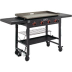 Propane Gas BBQ Grill Griddle Top 4 Burner Side Tables Cart Style Black