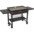 Propane Gas BBQ Grill Griddle Top 4 Burner Side Tables Cart Style Black