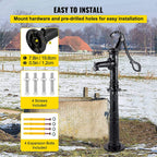 Hand Water Pump w/ Stand, 15.7 x 9.4 x 53.1 inch Pitcher Pump & 26 inch Pump Stand w/ Pre-set 1/2" Holes for Easy Installation, Rustic Cast Iron Well Pump for Yard, Garden, Farm Irrigation,Black