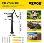 Hand Water Pump w/ Stand, 15.7 x 9.4 x 53.1 inch Pitcher Pump & 26 inch Pump Stand w/ Pre-set 1/2" Holes for Easy Installation, Rustic Cast Iron Well Pump for Yard, Garden, Farm Irrigation,Black