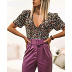 sequin stitching deep v short-sleeved