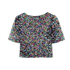 sequin stitching deep v short-sleeved