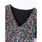 sequin stitching deep v short-sleeved