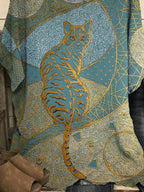 Womens Short-sleeved Round Neck Cat Printing Blouse
