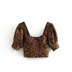 square neck collar slim waistline blouse