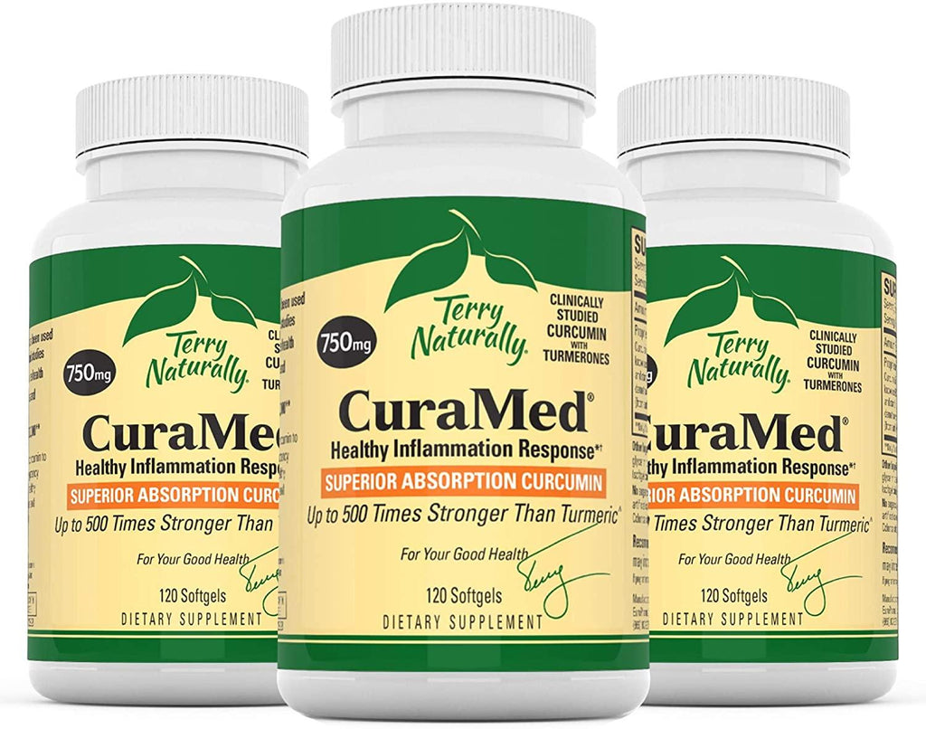 Terry Naturally CuraMed 750 mg ( 3 Pack ) - 120 Softgels - Superior Absorption BCM-95 Curcumin Supplement , Promotes Healthy Inflammation Response - Non-GMO , Gluten-Free , Halal - 360 Total Servings