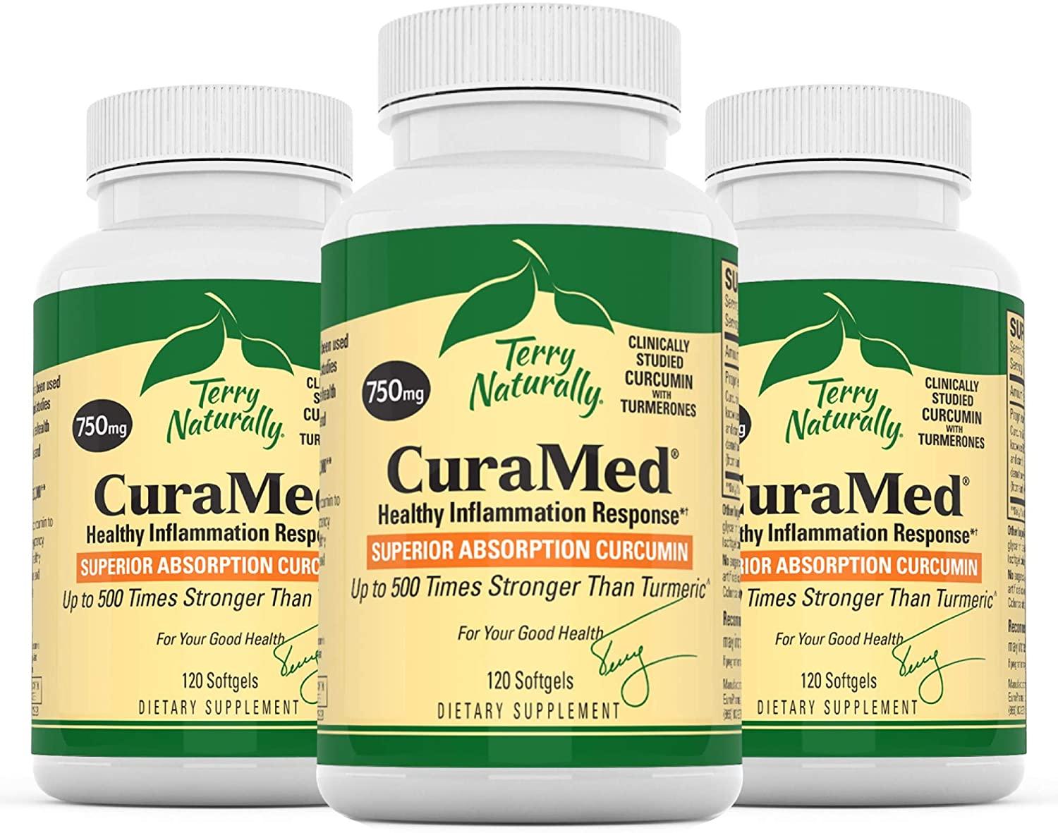 Terry Naturally CuraMed 750 mg ( 3 Pack ) - 120 Softgels - Superior Absorption BCM-95 Curcumin Supplement , Promotes Healthy Inflammation Response - Non-GMO , Gluten-Free , Halal - 360 Total Servings
