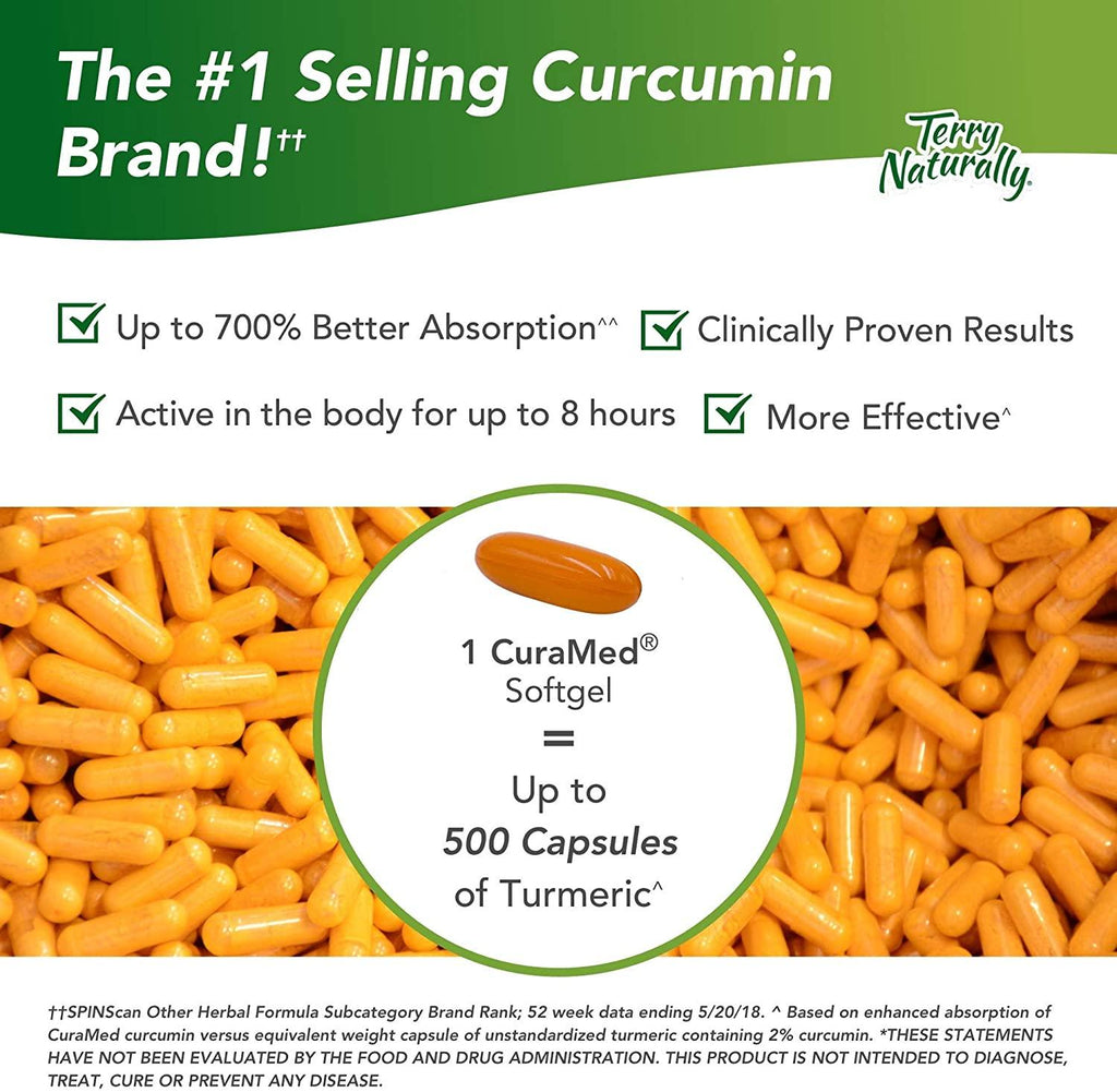 Terry Naturally CuraMed 750 mg ( 3 Pack ) - 120 Softgels - Superior Absorption BCM-95 Curcumin Supplement , Promotes Healthy Inflammation Response - Non-GMO , Gluten-Free , Halal - 360 Total Servings