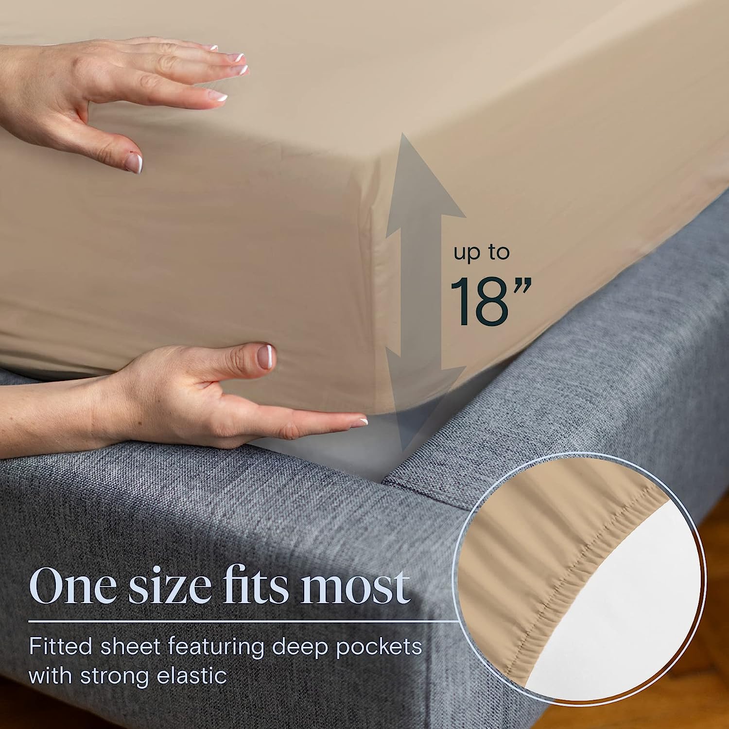 LuxClub 6 PC California King Size Sheet Set Bamboo Sheets Deep Pockets 18" Eco Friendly Wrinkle Free Cooling Sheets Machine Washable Hotel Bedding Silky Soft - Light Khaki California King