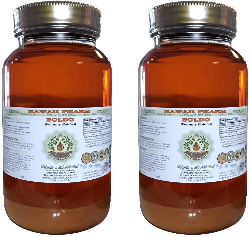 Boldo Alcohol-Free Liquid Extract, Boldo (Peumus boldus) Dried Leaf Glycerite Herbal Supplement 2x32 oz Unfiltered