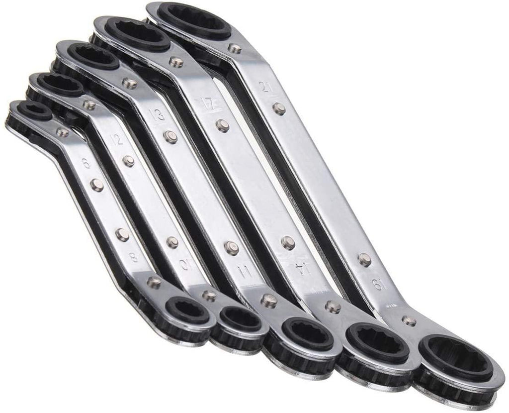 Sturdy 5Pcs Metric Offset Ring Wrench Spanner Tools Ratchet Metric Hand DIY Tool Set Hardware Tool Kits Safety