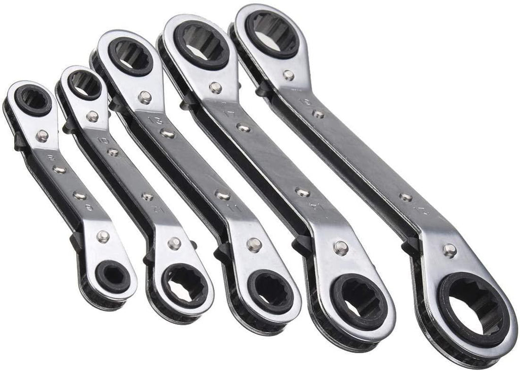 Sturdy 5Pcs Metric Offset Ring Wrench Spanner Tools Ratchet Metric Hand DIY Tool Set Hardware Tool Kits Safety
