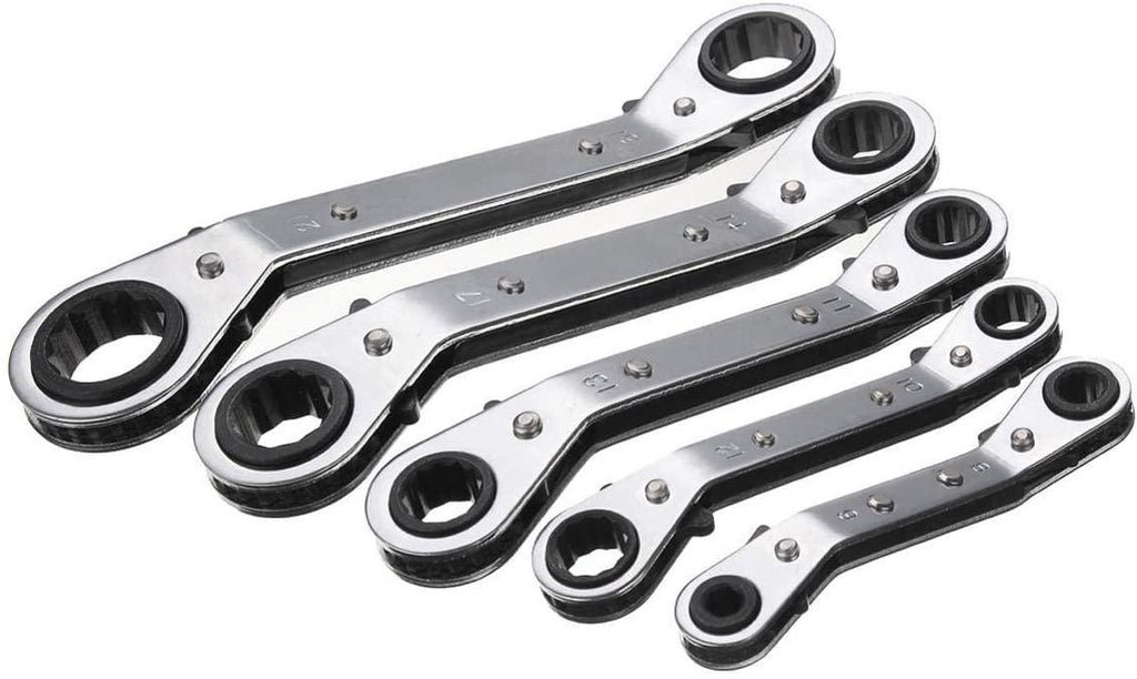 Sturdy DIY Tools, 5Pcs Metric Offset Ring Wrench Spanner Tools Ratchet Metric Hand DIY Tool Set Safety