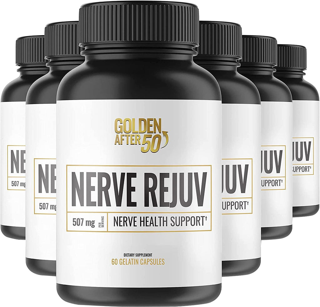 Golden After 50 Nerve Rejuv - Nerve Health Support - 60 Gelatin Capsules, 507mg - Nerve Pain Relief Supplement with Alpha Lipoic Acid and Vitamin B 6 and 12, Vitamin D, Turmeric, Passion Flower