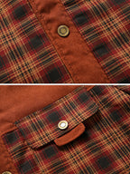 mens plaid patchwork 100 % cotton fleece lined thick lapel reversible jackets