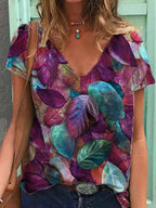 V-neck Floral Print Loose Casual T-shirt