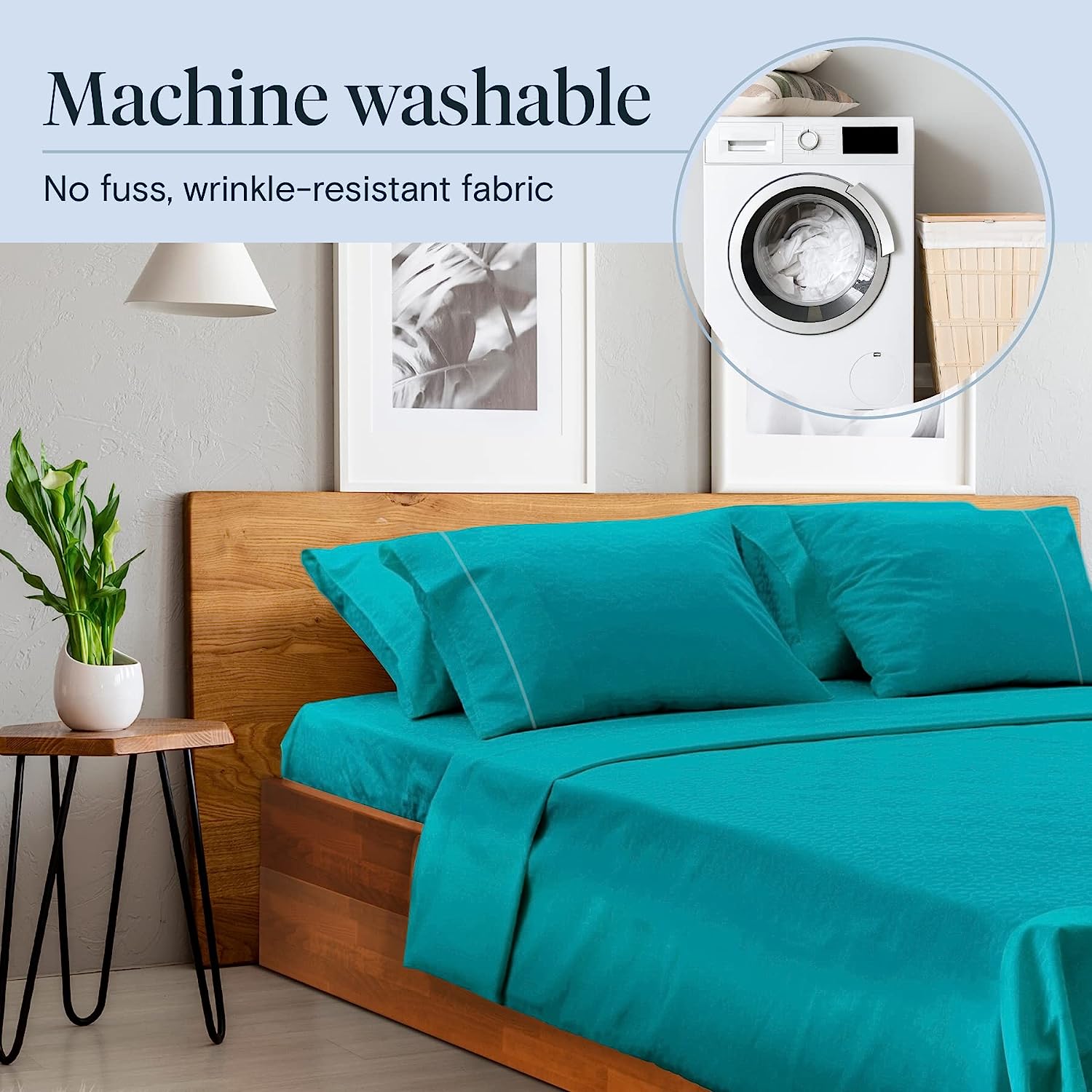 LuxClub 6 PC Queen Sheet Set Bamboo Sheets Deep Pockets 18" Eco Friendly Wrinkle Free Cooling Sheets Machine Washable Hotel Bedding Silky Soft - Teal Queen