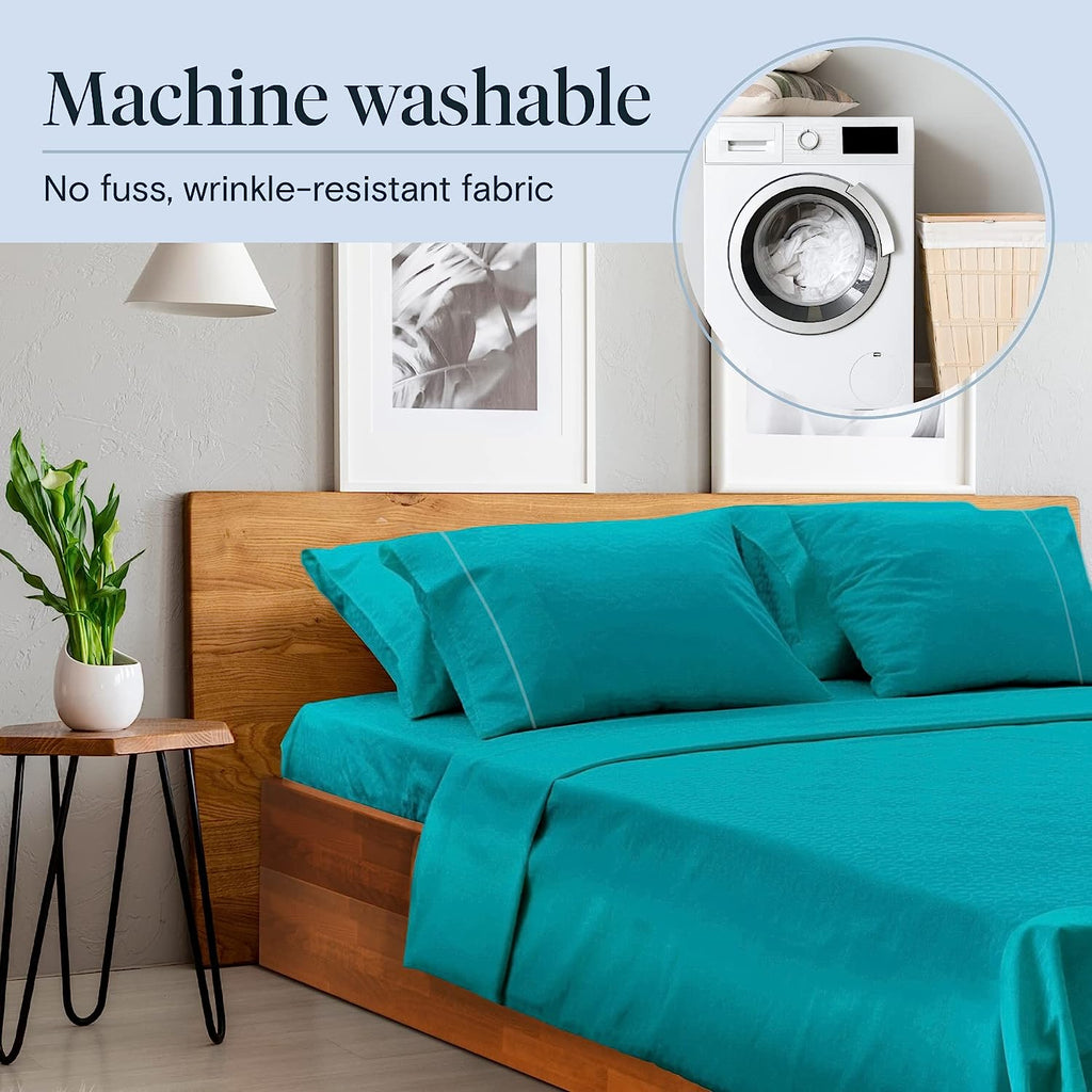 LuxClub 6 PC California King Size Sheet Set Bamboo Sheets Deep Pockets 18" Eco Friendly Wrinkle Free Cooling Sheets Machine Washable Hotel Bedding Silky Soft - Teal California King