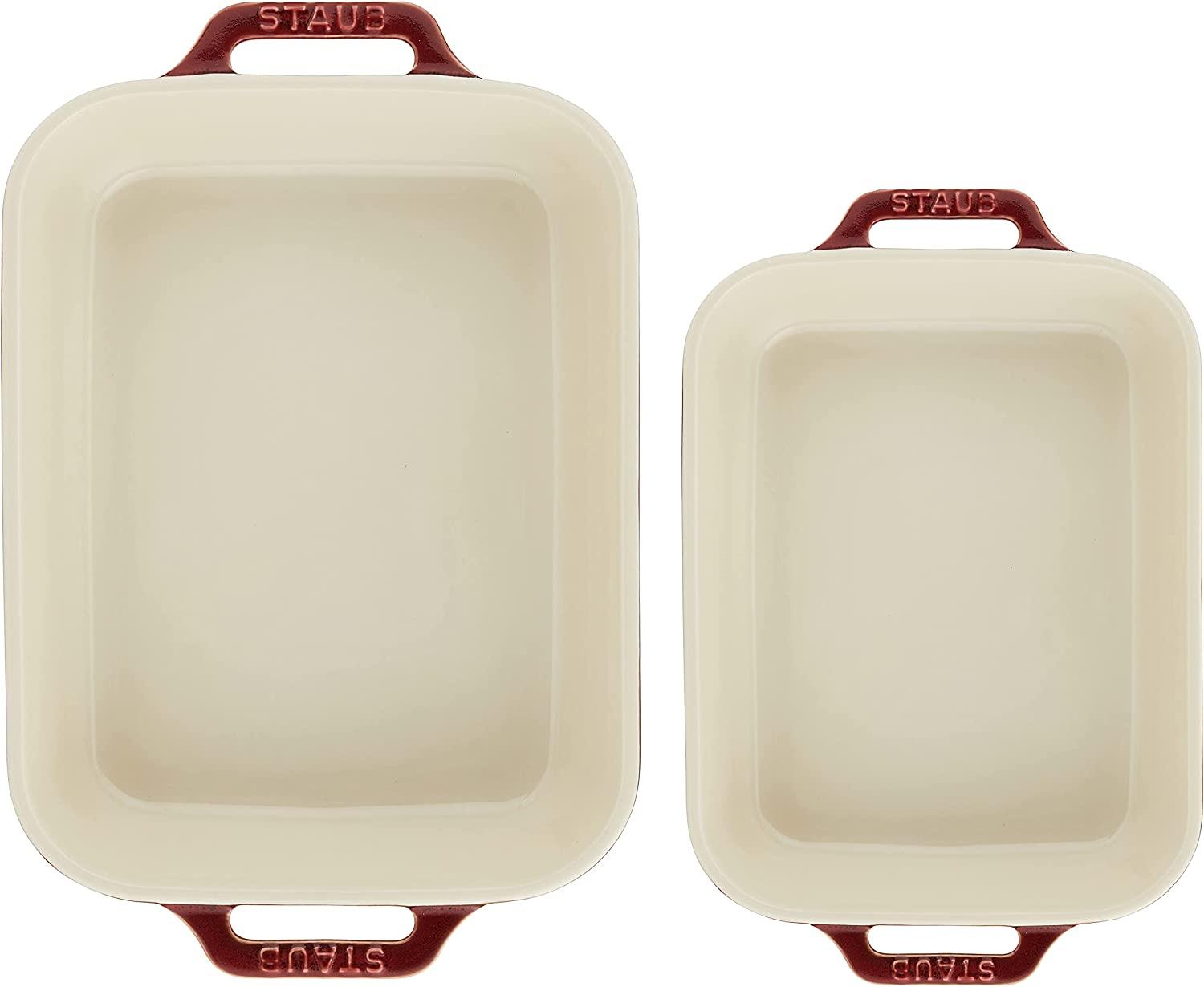 STAUB Ceramics Rectangular Baking Dish Set, 2 pc, Red