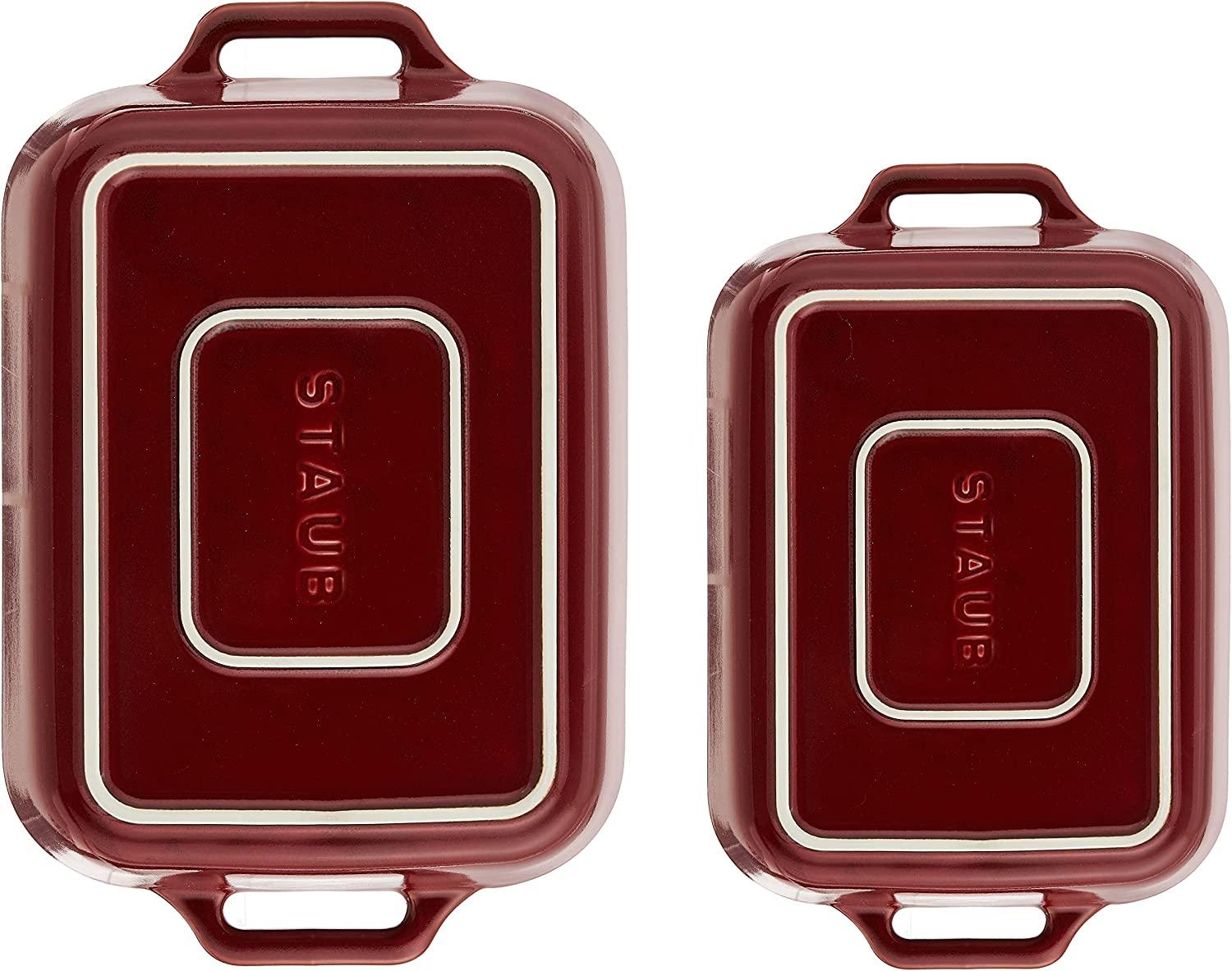 STAUB Ceramics Rectangular Baking Dish Set, 2 pc, Red