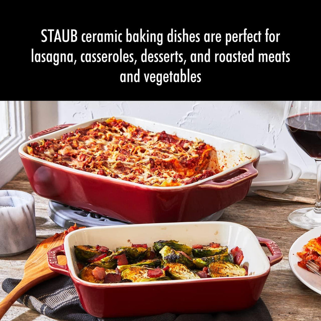 STAUB Ceramics Rectangular Baking Dish Set, 2 pc, Red