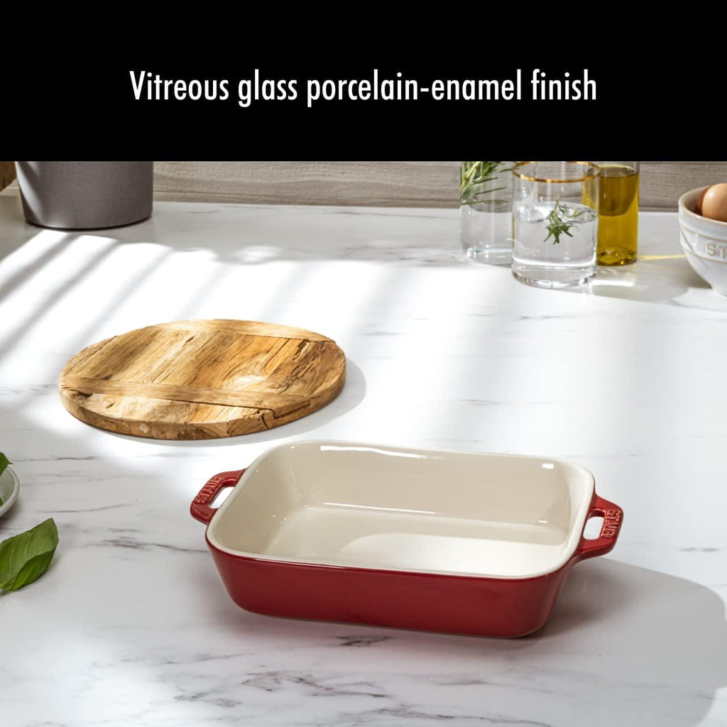 STAUB Ceramics Rectangular Baking Dish Set, 2 pc, Red