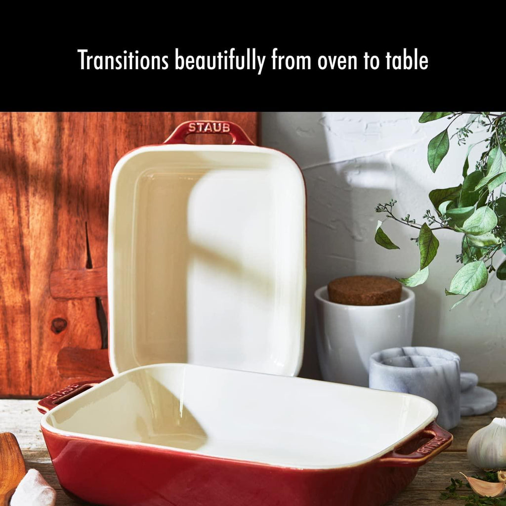 STAUB Ceramics Rectangular Baking Dish Set, 2 pc, Red