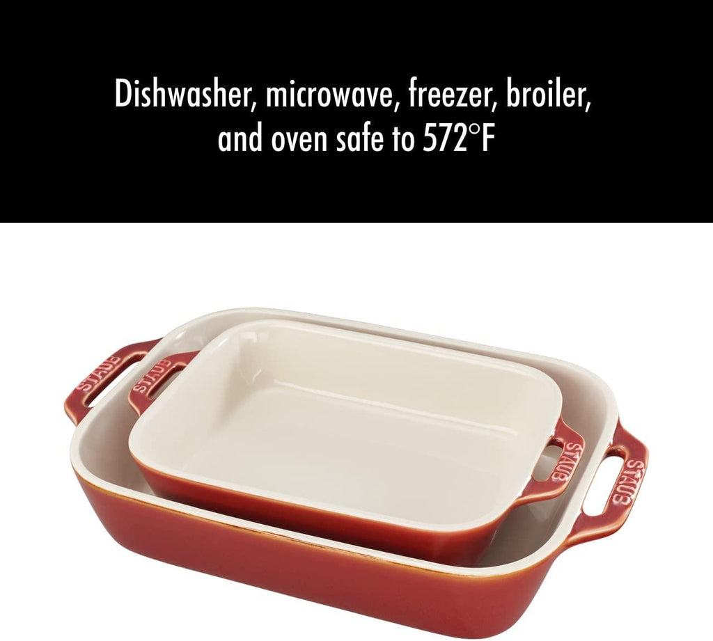 STAUB Ceramics Rectangular Baking Dish Set, 2 pc, Red