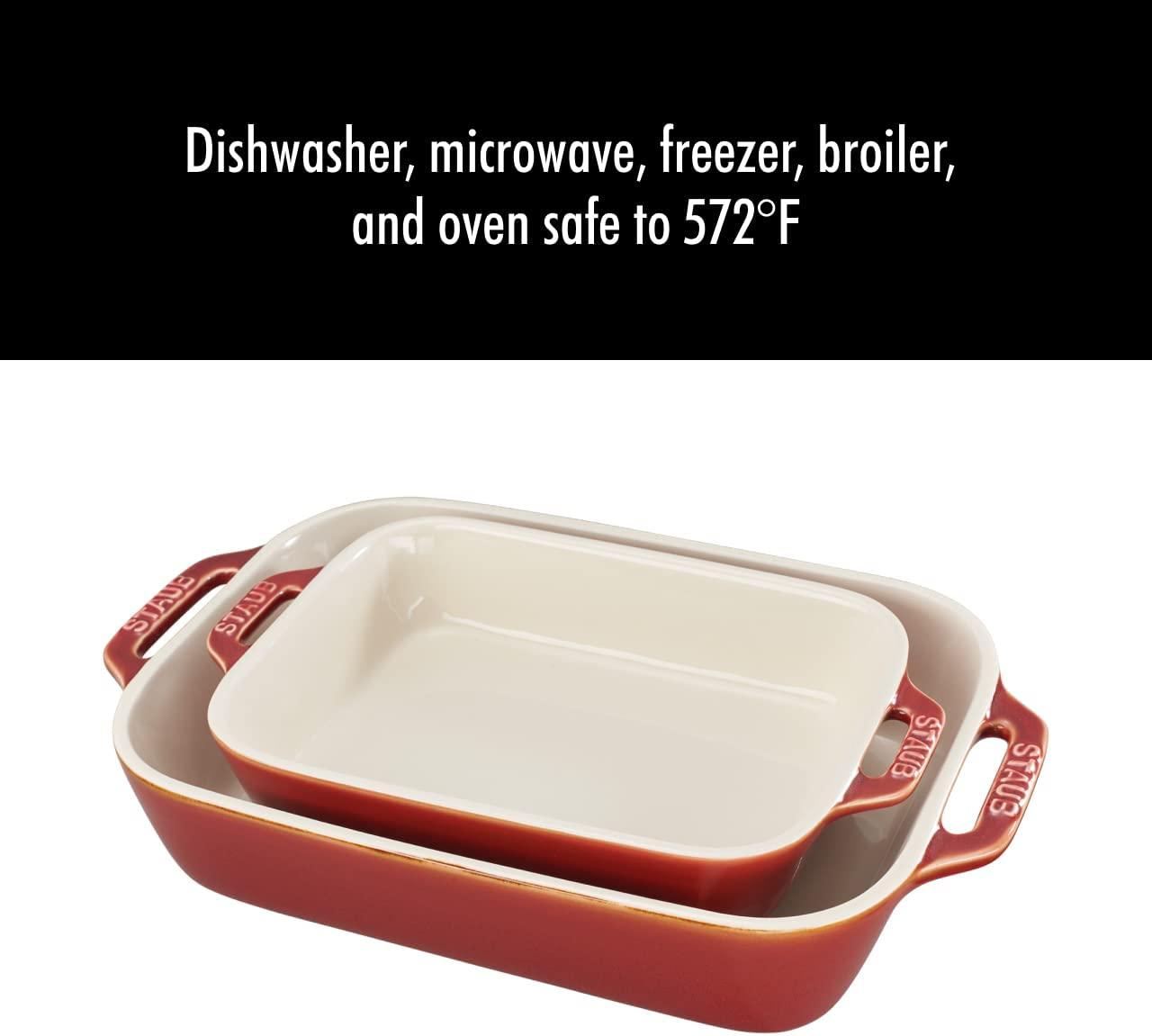 STAUB Ceramics Rectangular Baking Dish Set, 2 pc, Red