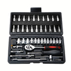 46pcs Car Repair Tool Kit: Ratchet Torque Wrench, Spanner, Screwdriver, Socket Set Combo - Perfect For Bicycle &amp; Auto Repairing!