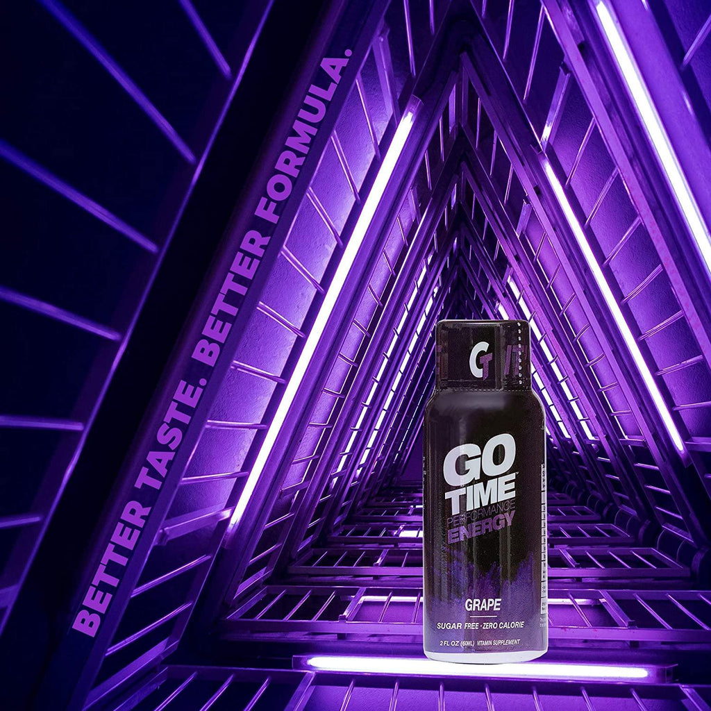 Go Time Performance Energy || Energy Drink Shot, Zero Sugar, Zero Calories, Zero Carbs, Gluten-Free, No Crash | 100 Pack of 2 oz. Energy Shots || Grape